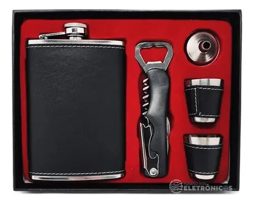Kit Cantil Porta Bebidas Abridor 2 Copos Shot Funil