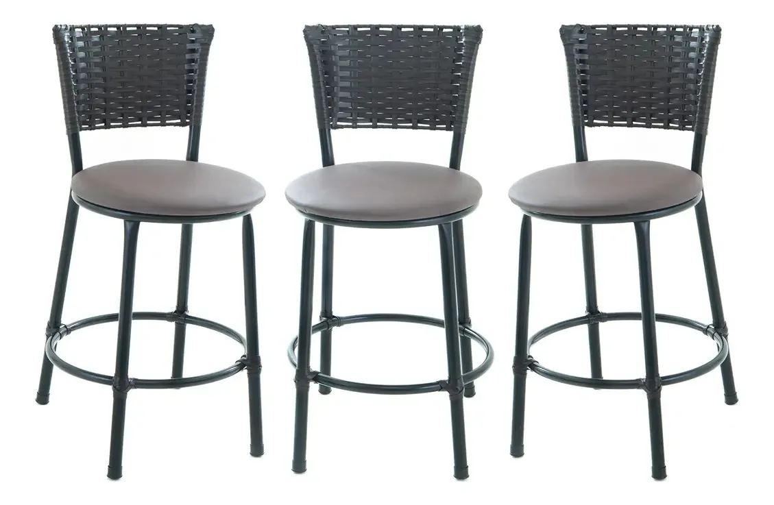Kit 3 Banqueta Baixa Junco Tabaco Estilo E Conforto Cor Marrom