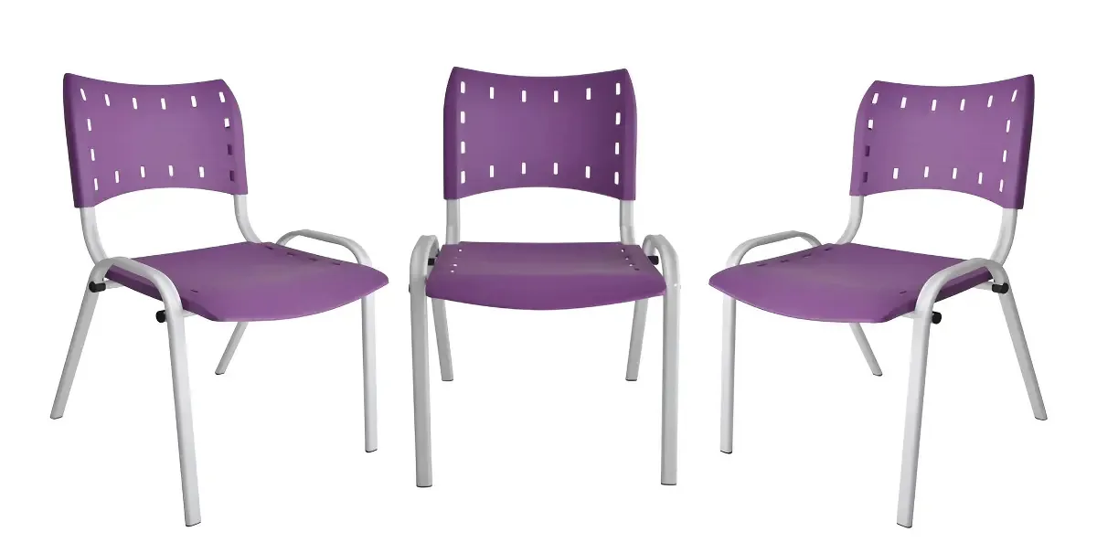 Kit 3 Cadeiras Empilháveis EcomHome Iso Estrutura Aço Cor Violeta