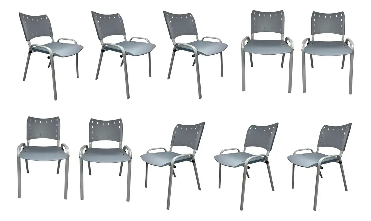 10 Cadeira Iso Cinza Base Prata Escolas Salão Igrejas