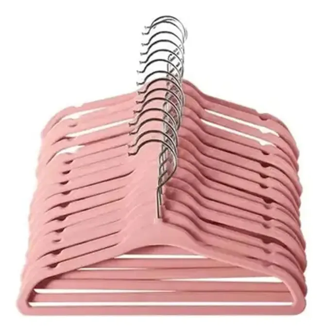 Kit 50 Cabides De Veludo Infantil Roupas De Criança Vestidos Cor Rosa