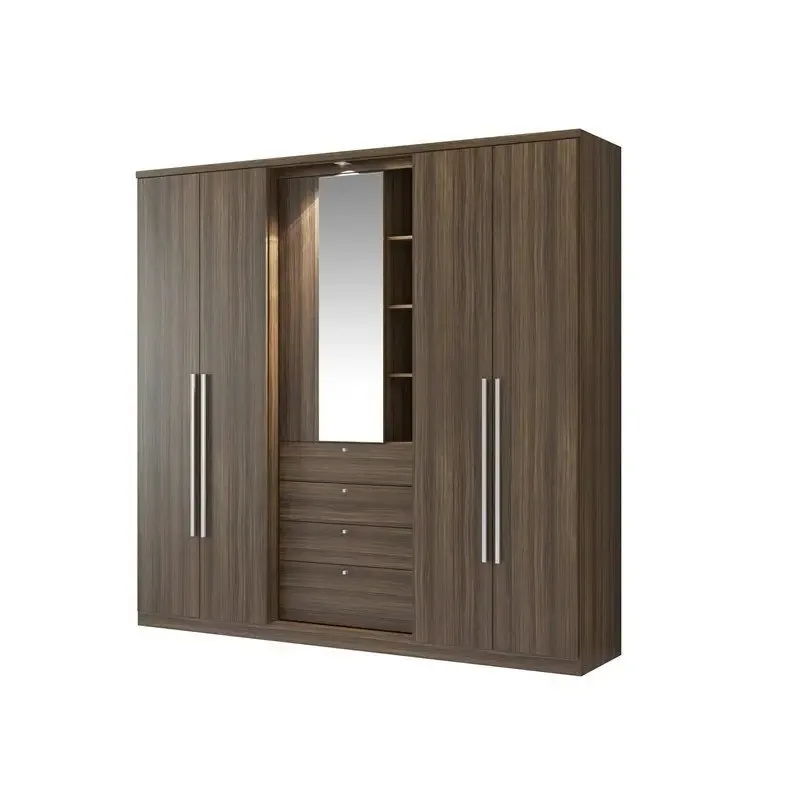 Guarda-roupas Zeus 5 Portas Com Espelho Móveis Carraro Cor Ébano