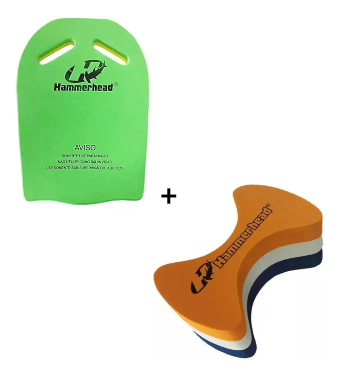 Kit Prancha E Flutuador De Natação Aquaflow Eva Hammerhead Cor Verde/Laranja