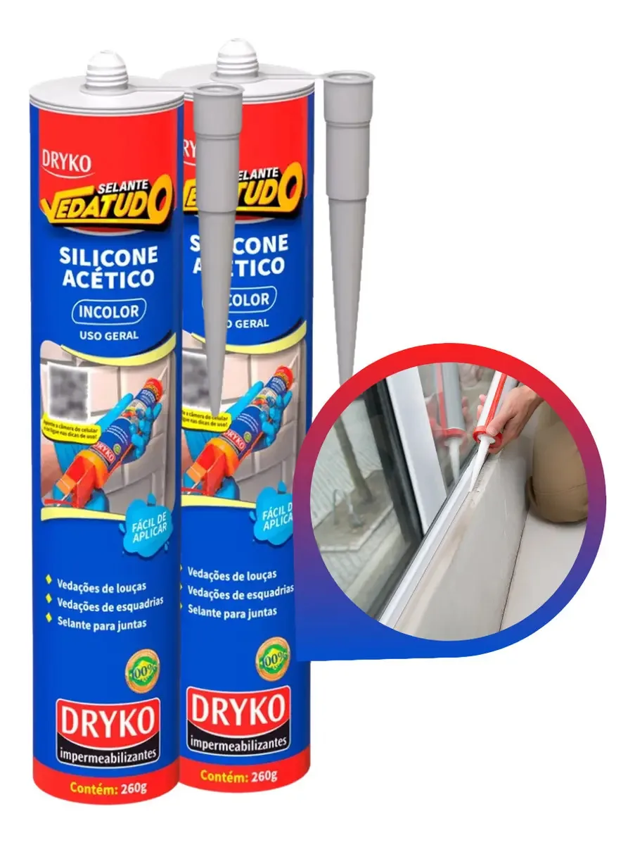 Silicone Acético Incolor Dryko 260g Alta Adesão Vedação Pias Azulejos Vidros
