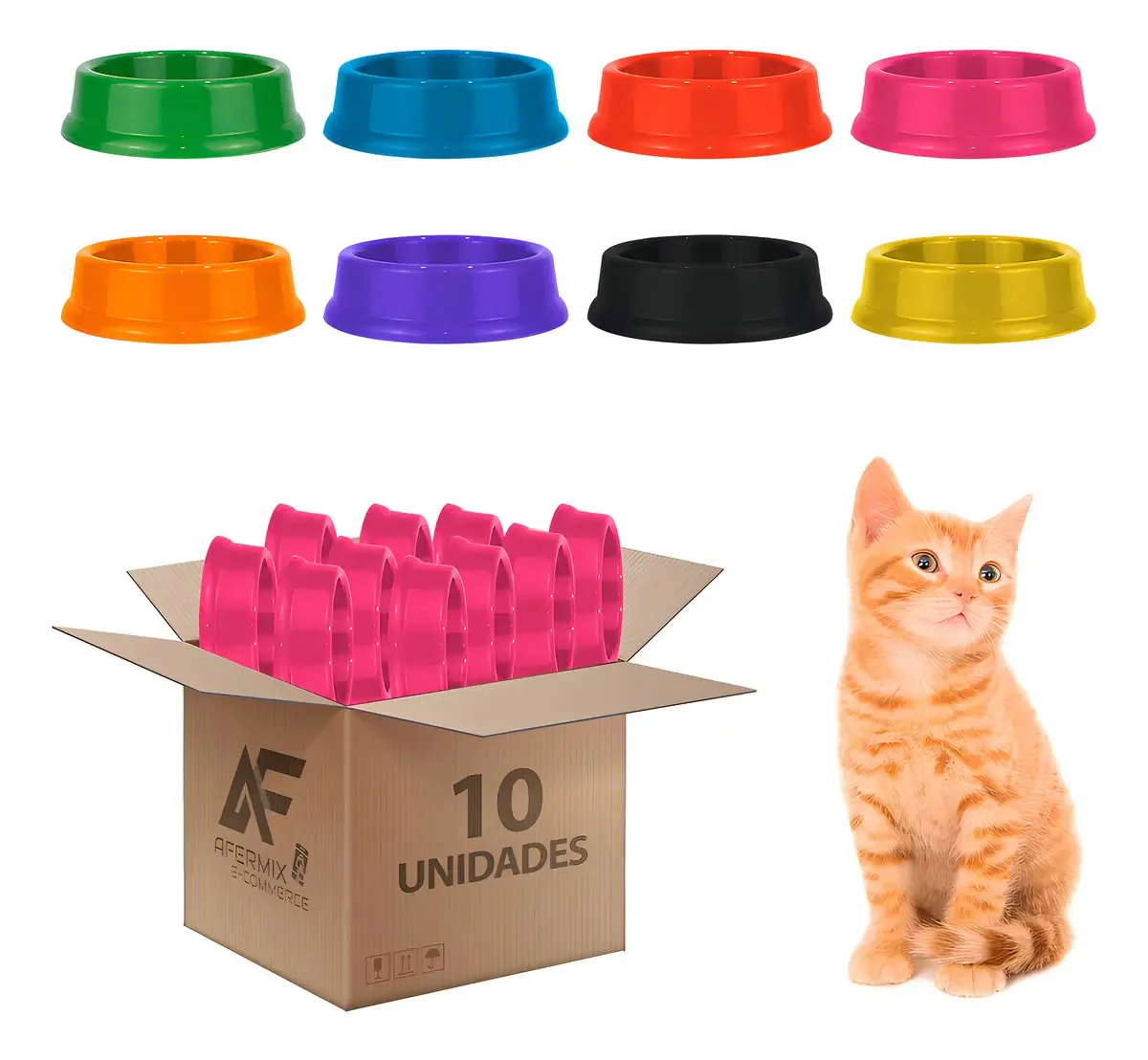 Kit 10 Comedouros Bebedouro Gatos Plástico Atóxico 200ml Cor Cor Amarelo