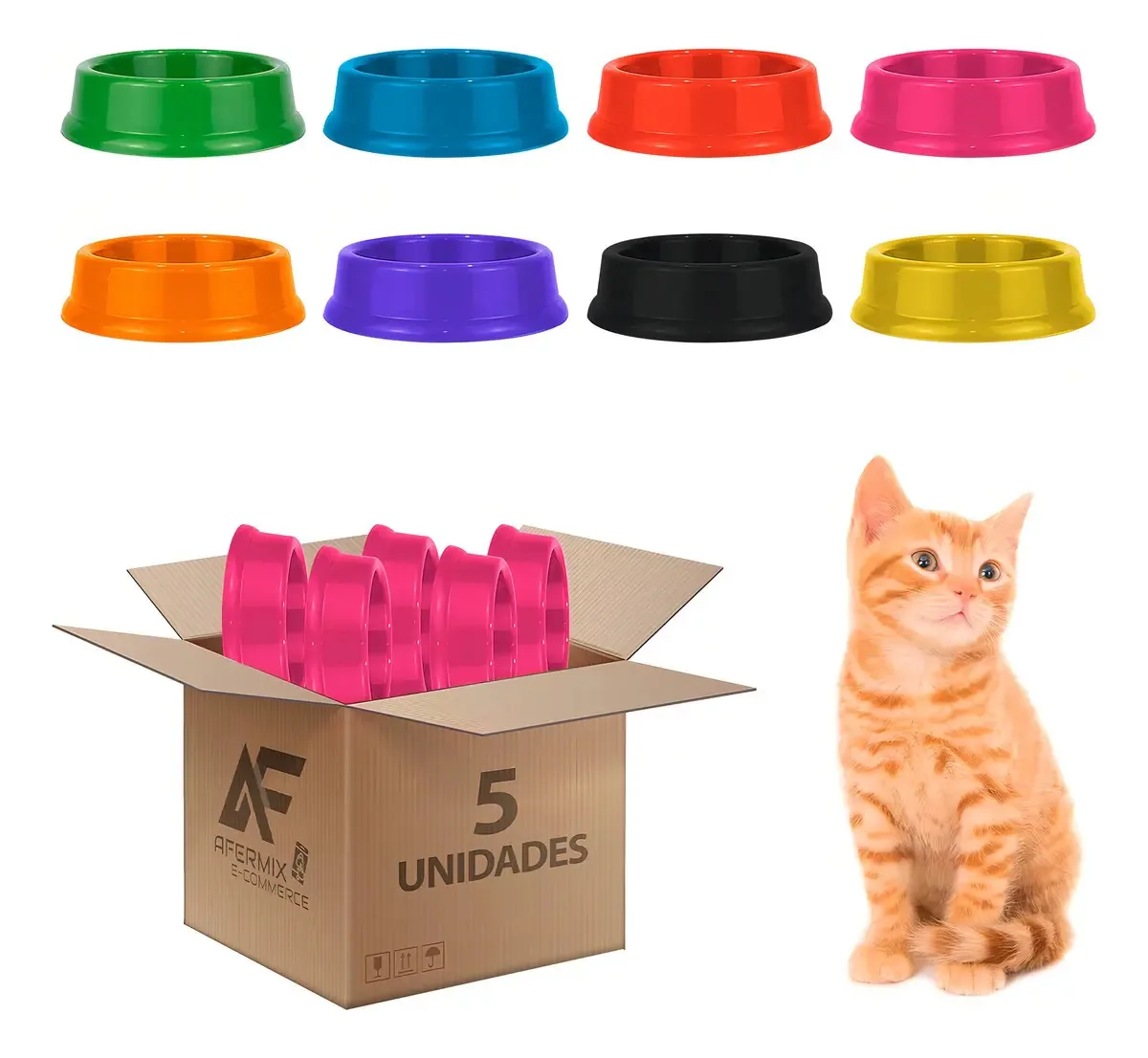 Kit 5 Comedouros Bebedouros para Gatos Afermix 200ml Plástico Atóxico Verde