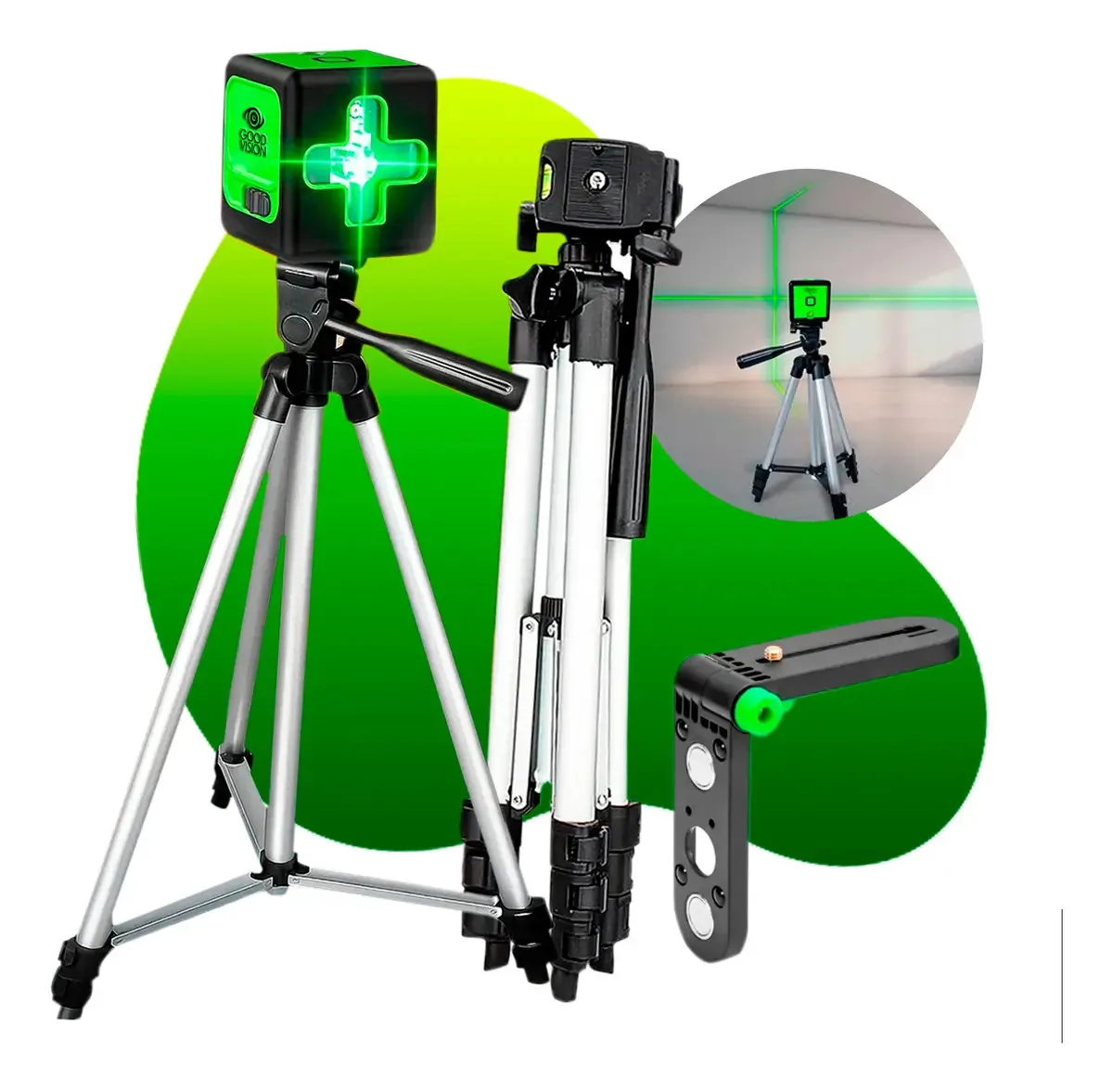Nível A Laser Verde 2 Linhas Auto Nivelamento 20m Com Tripé Para Apoio E Bateria Recarregável Goodvision Ótimo Para Esquadro Nível Prumo E Alinhamento Profissional