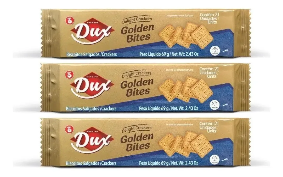 Kit 3 Biscoitos Cracker Dux Golden Bites - 69g