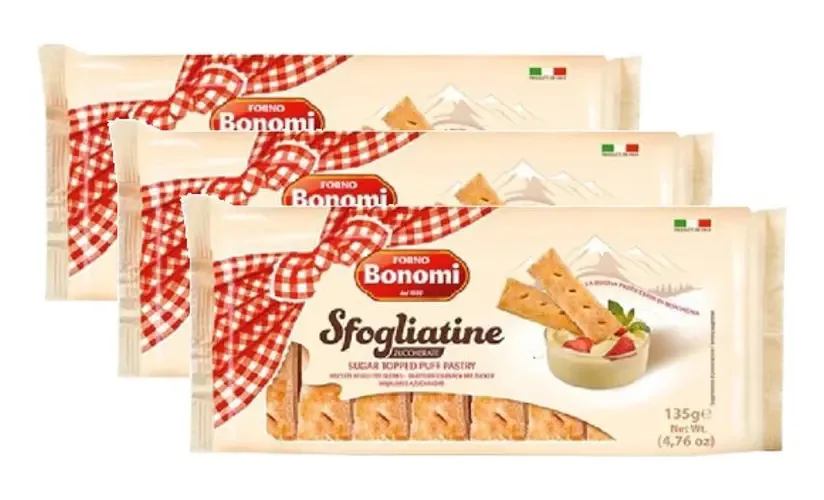 3 Biscoitos Folhado Sfogliatine Glassate Forno Italiano 200g