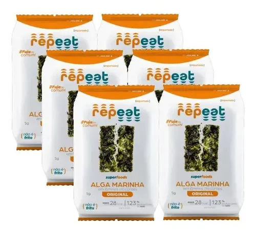 6 Snack Alga Marinha Assada Tradicional Veggie Sea's Nori 5g