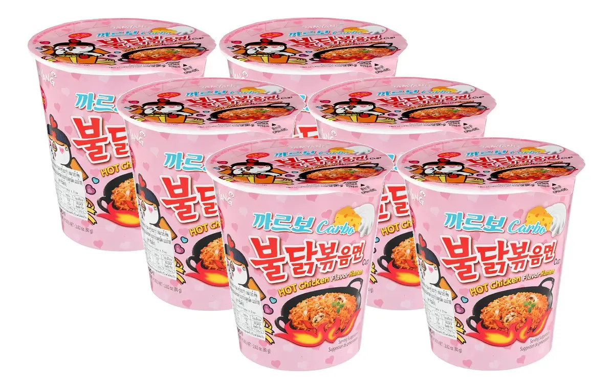6 Macarrão Inst Frango Cremoso Carbonara Picante Samyang 80g