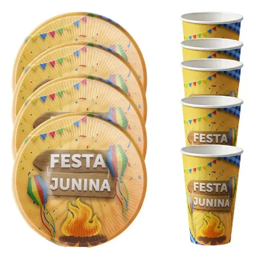 20 Convidados Pratos Copos Papel Festa Junina Decoração