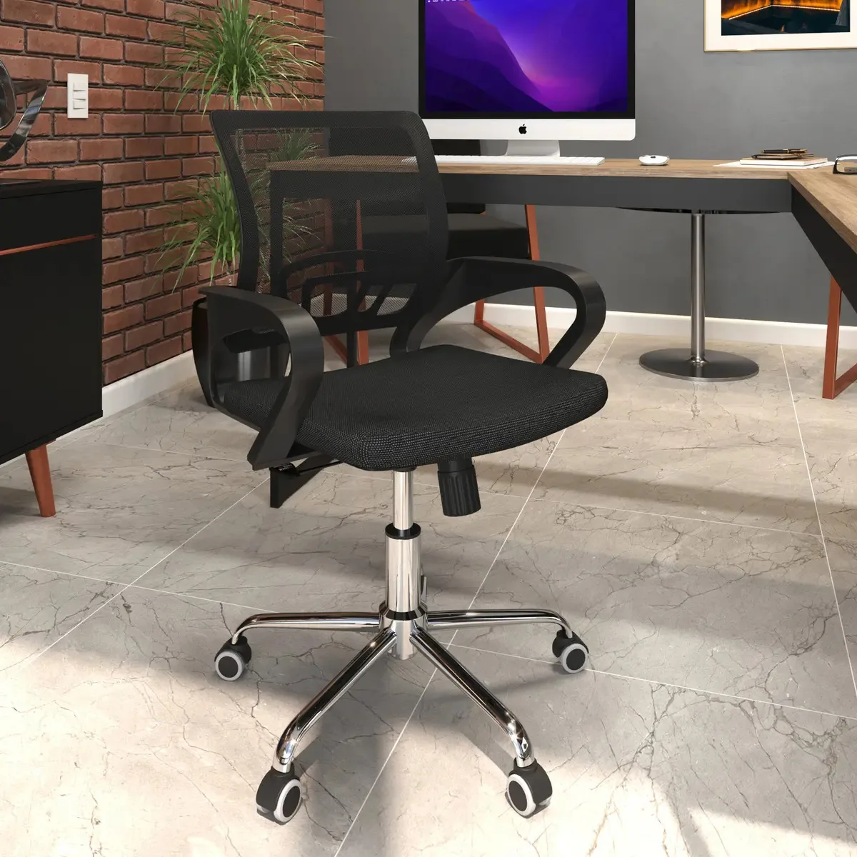 Cadeira Ergonômica Escritório Giratória Preta P/ Escritorio Cor Preto Material do estofamento Espuma