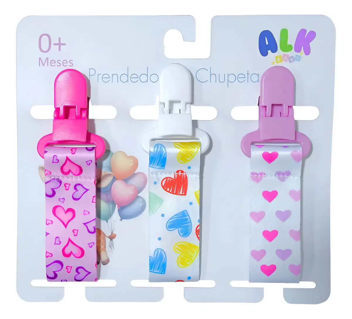 3 Prendedores De Chupeta Para Bebê Menina Menino Alk Baby