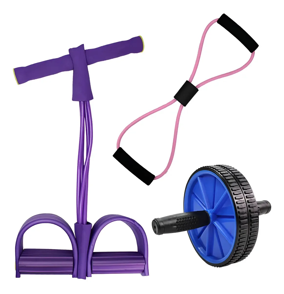Kit Elástico Extensores + Roda Para Exercícios Academia