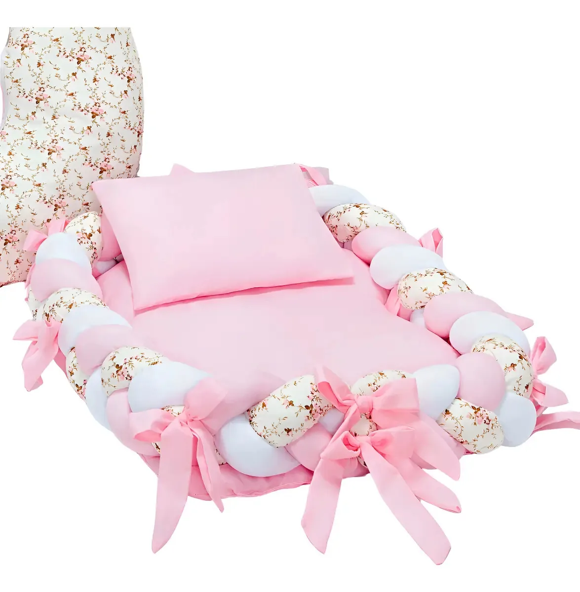 Ninho Redutor Berço Floral L2M Rosa Com Travesseiro Bebê Antialérgico