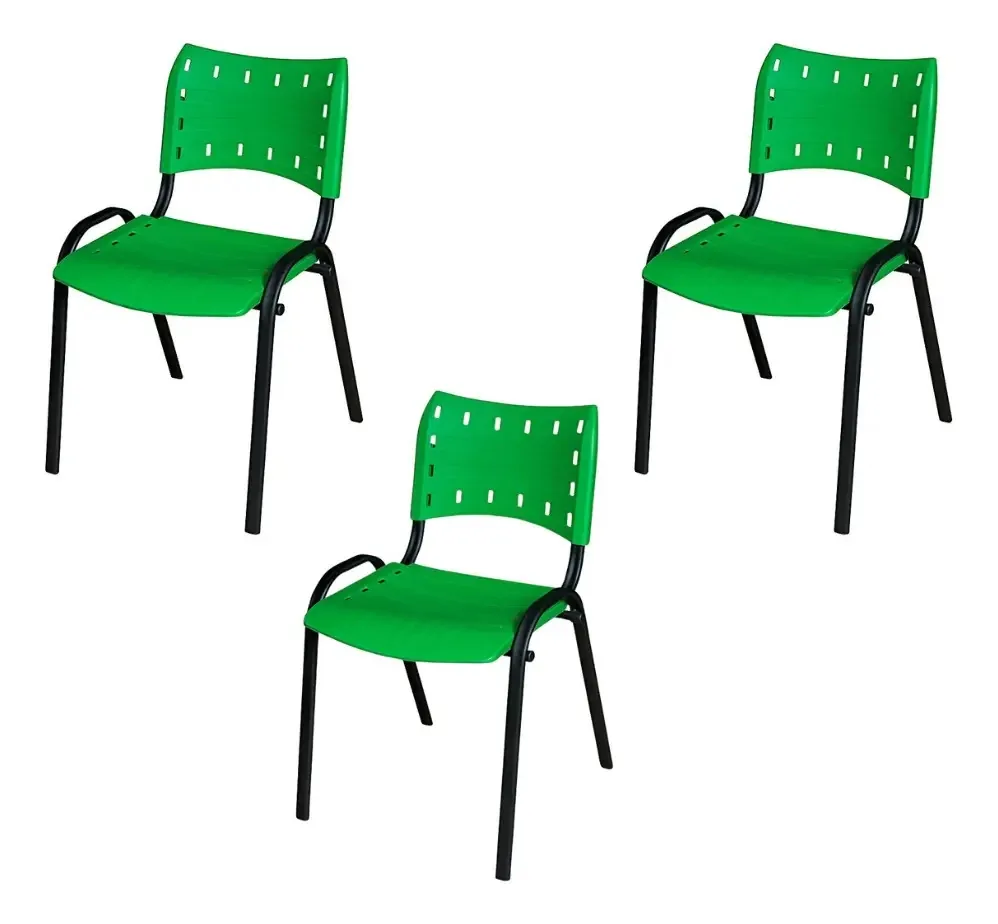 Kit 3 Cadeiras Iso Empilhável Recepção Escritório Já Cor Verde