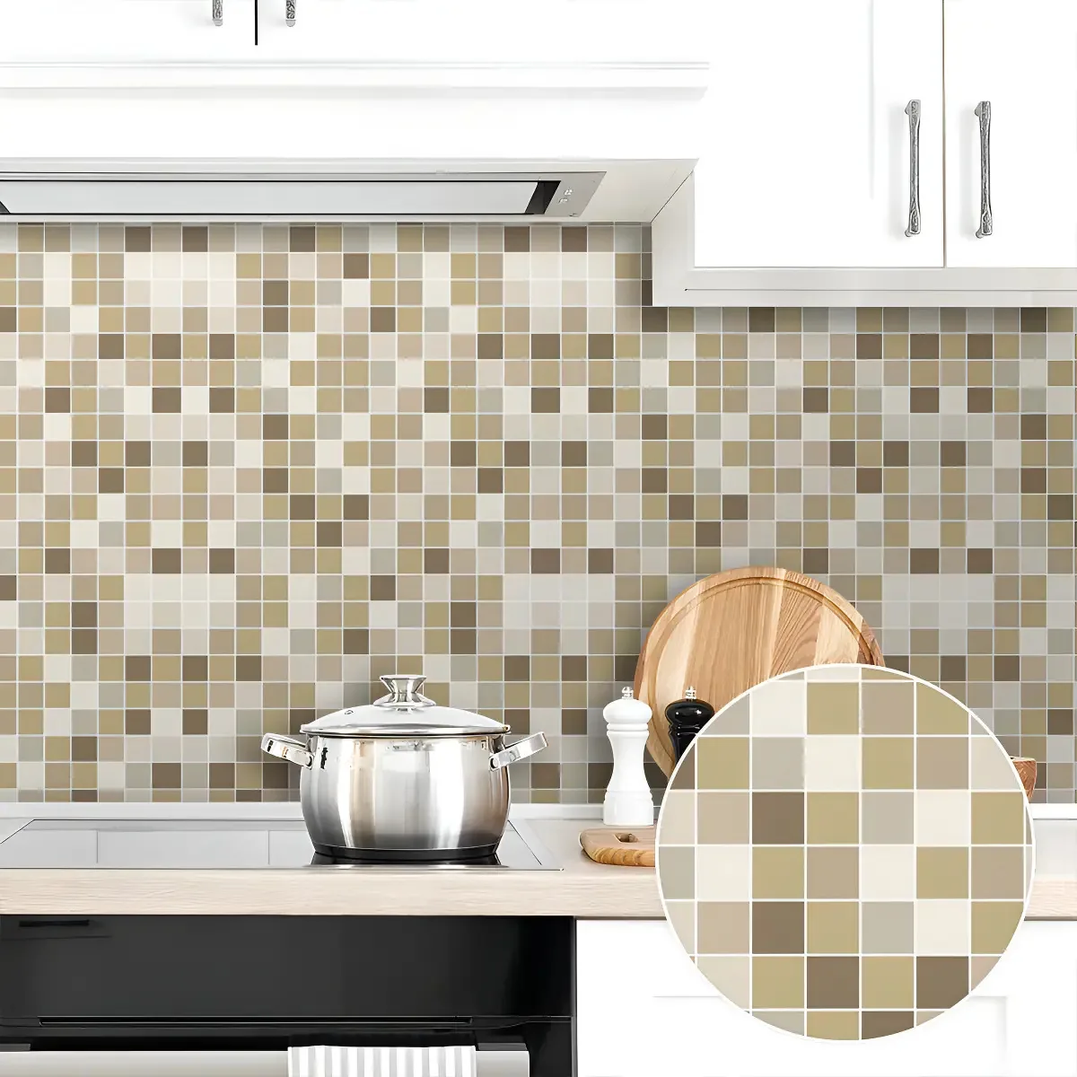 Adesivo Decorativo 3 Metros Papel Parede Pastilha Tons De Bege Marrom Cozinha Banheiro Lavável