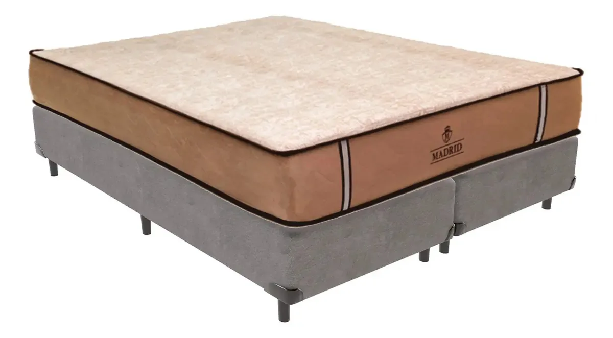 Cama Box e Colchão V-Store Madrid King com Molas, Cinza