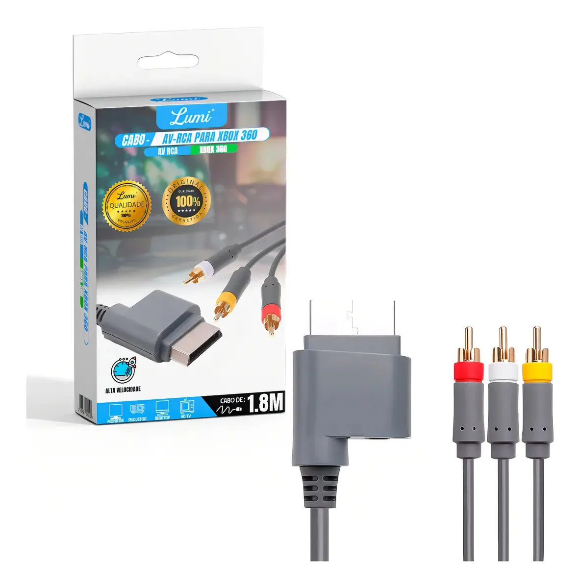 Cabo Lumi Av De Xbox 360 Tv Tubo Slim Arcade Áudio E Vídeo Alta Definição