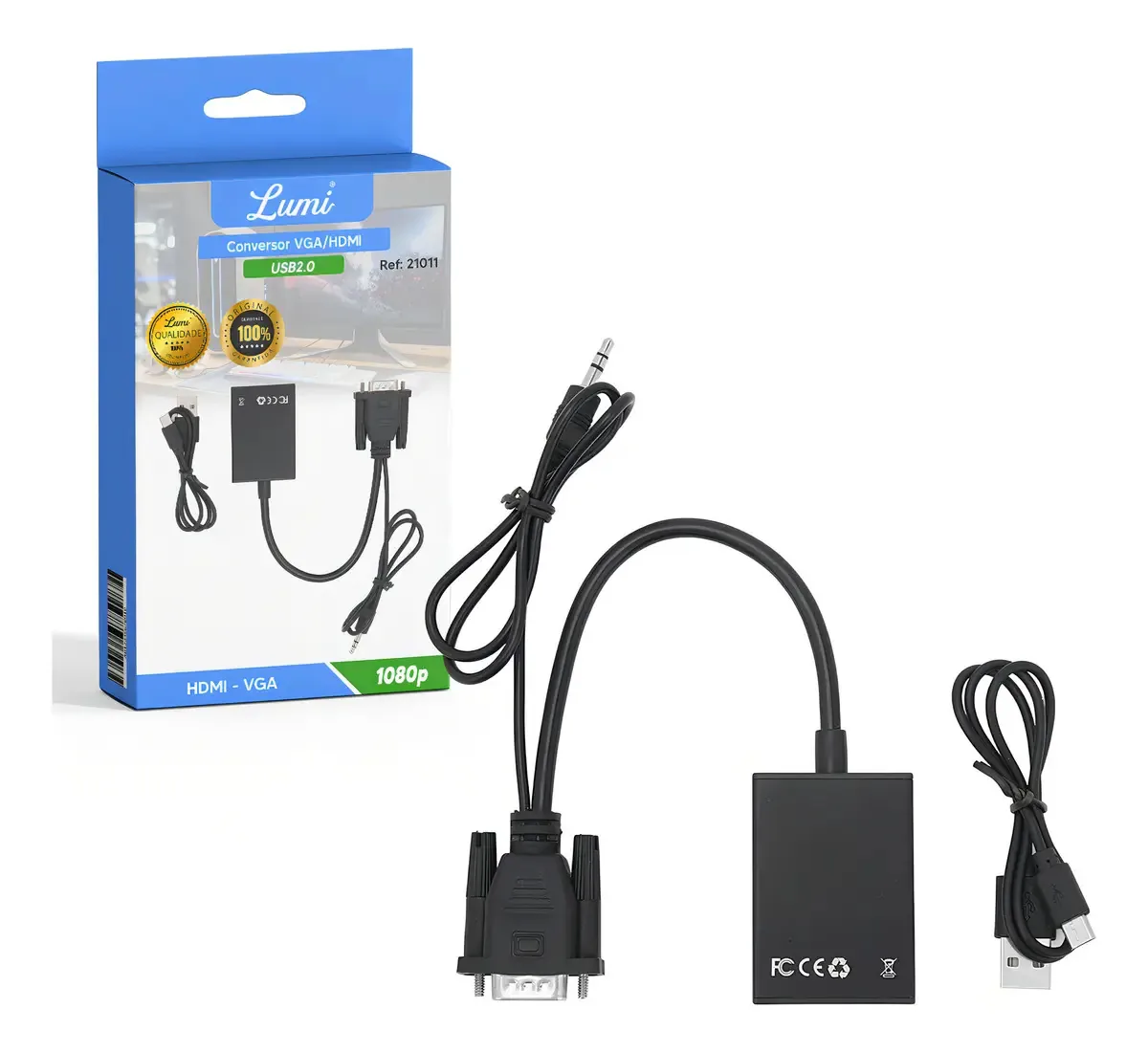 Cabo Conversor Vga Para Hdmi Com Áudio E Vídeo 1080p Lumi