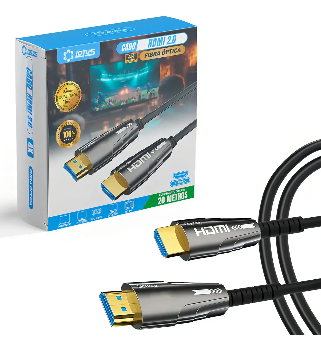 Cabo Hdmi Para Hdmi 20m 4k 2.0 Cabo 60hz 18gbps Cabo De Fibra Óptica Ultra De Alta Velocidade Hdr Earc Lumi