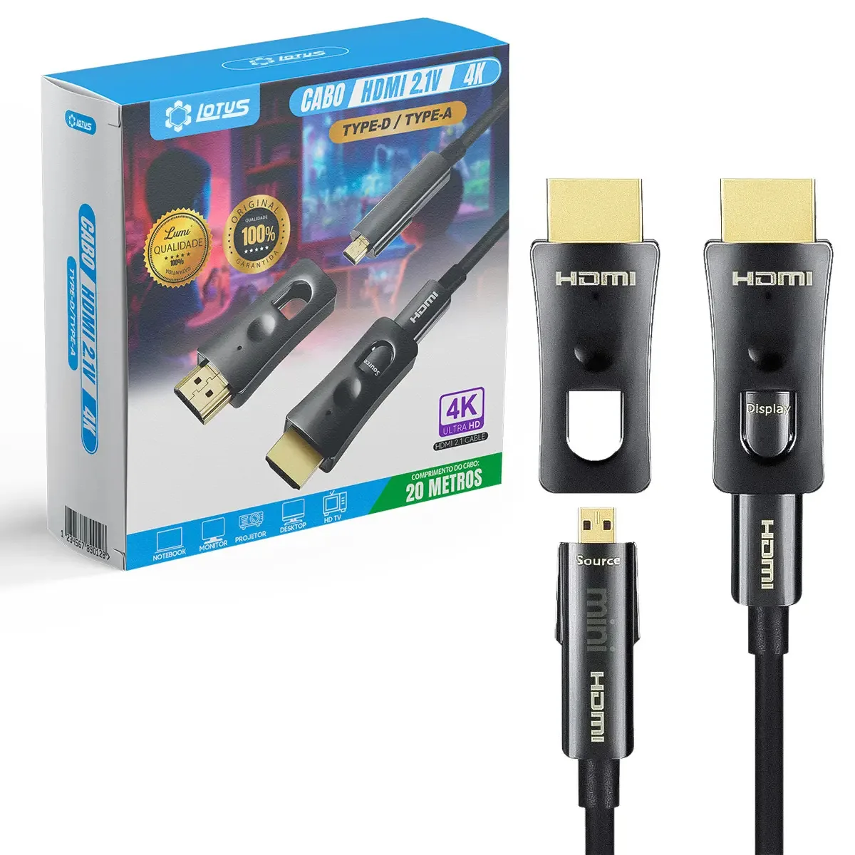 Cabo Hdmi Para Hdmi 20m 4k 2.0 Cabo 60hz 18gbps 3d Doble-ended Cabo De Fibra Óptica Lumi