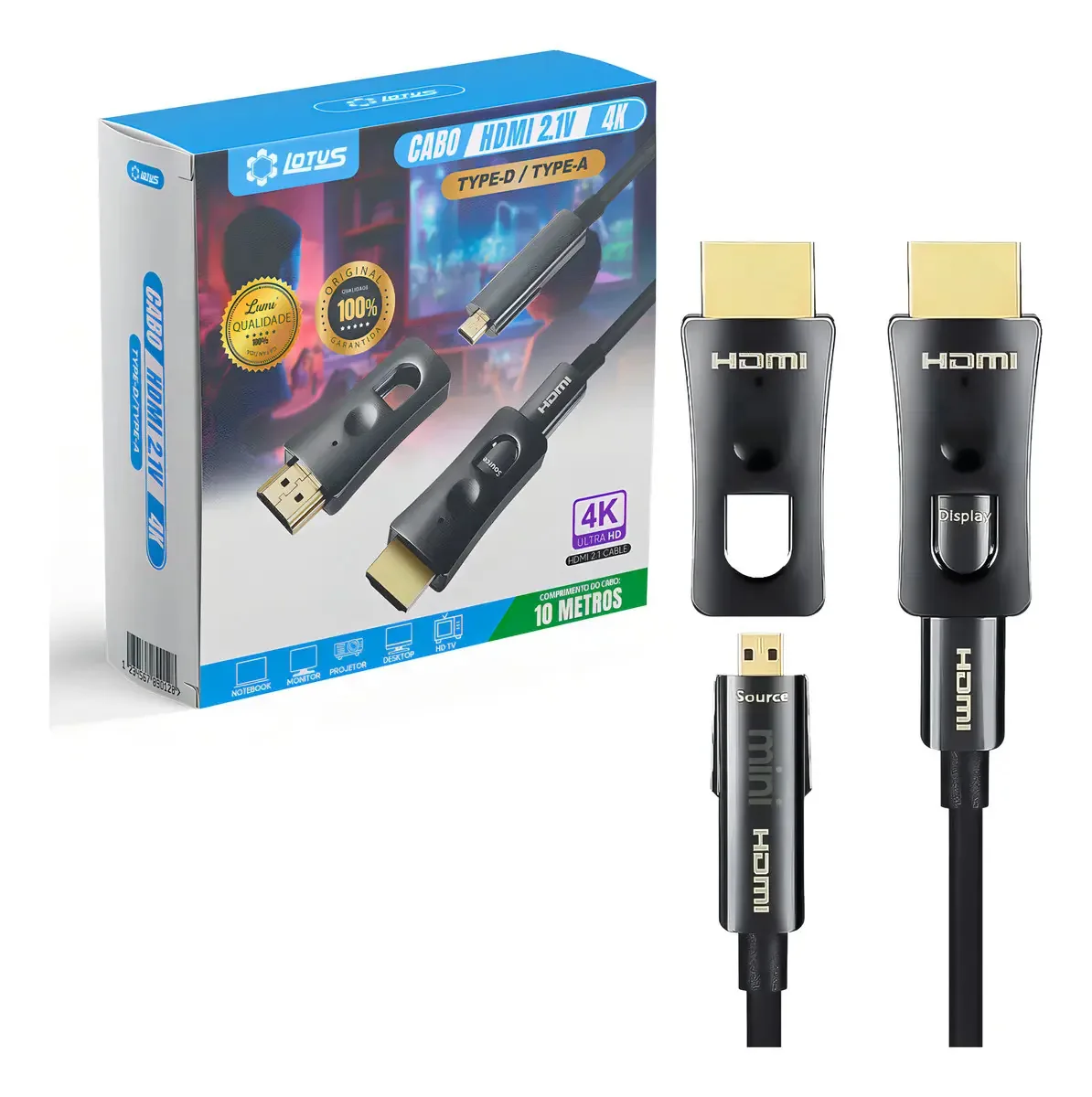 Cabo Hdmi Para Hdmi 10m 4k 2.0 Cabo 60hz 18gbps 3d Doble-ended Cabo De Fibra Óptica Lumi