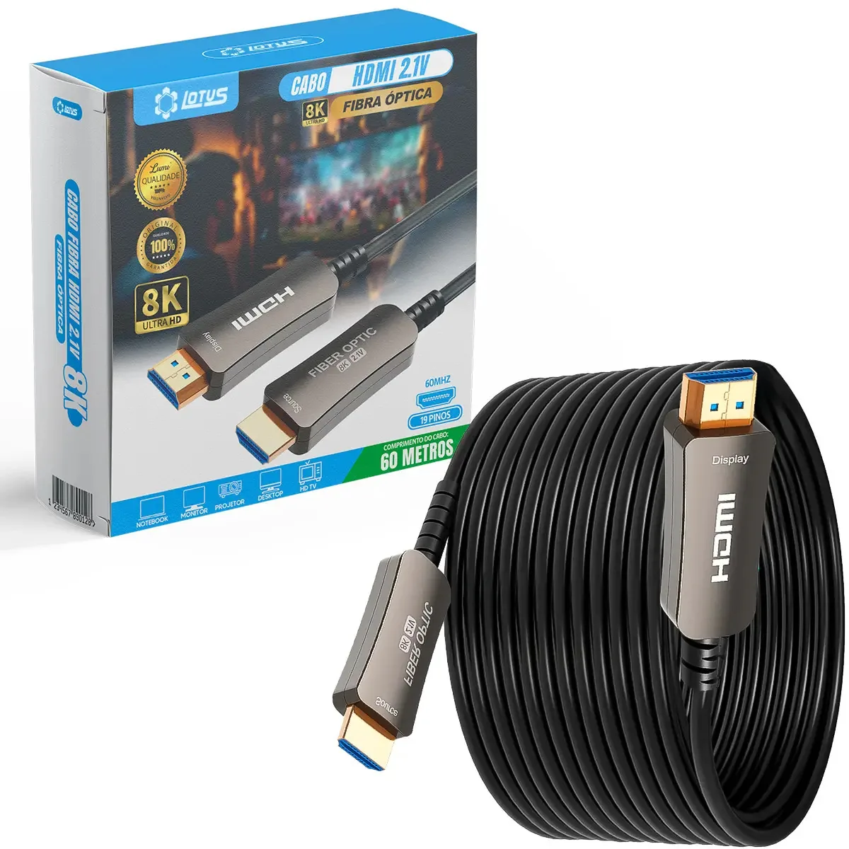 Cabo Hdmi Para Hdmi 60m 8k 2.1 Cabo 120hz 48gbps Cabo De Fibra Óptica Ultra De Alta Velocidade Hdr Earc Lumi
