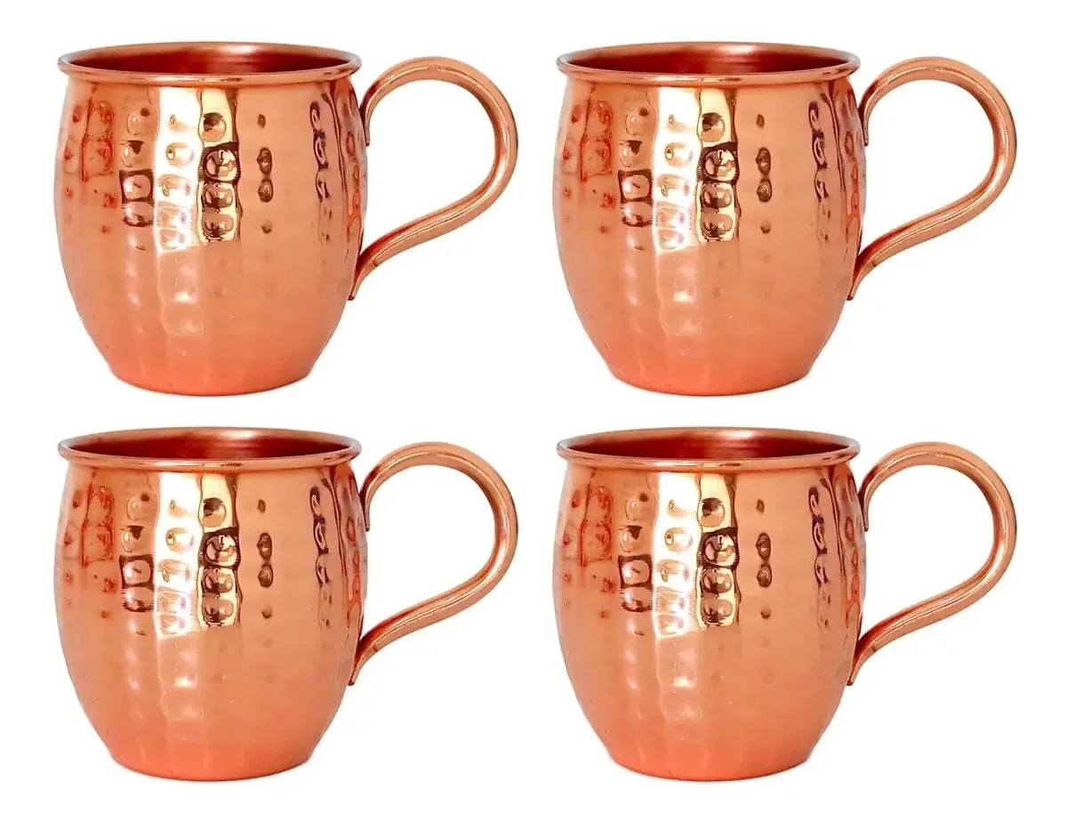 Kit 4 Canecas Moscow Mule Cobre Martelada 270 Ml