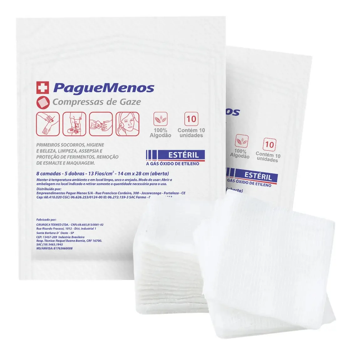Compressa De Gaze Estéril 13 Fios 50 Envelopes / 500 Unid