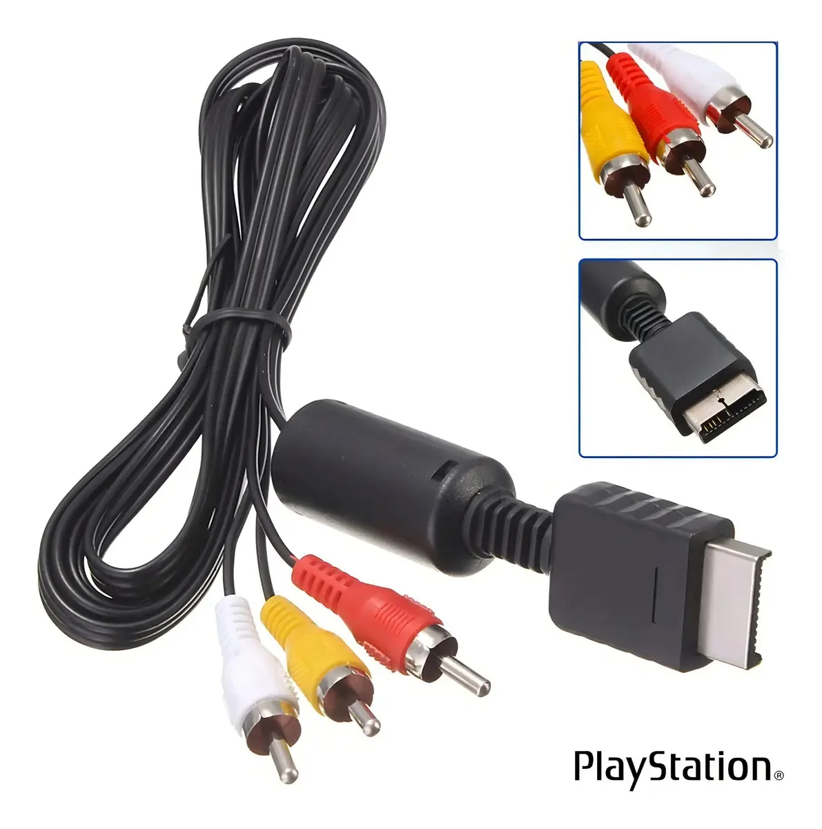 Cabo RCA FY 1.5m Preto para Playstation PS1 PS2 PS3 Conexão Áudio e Vídeo