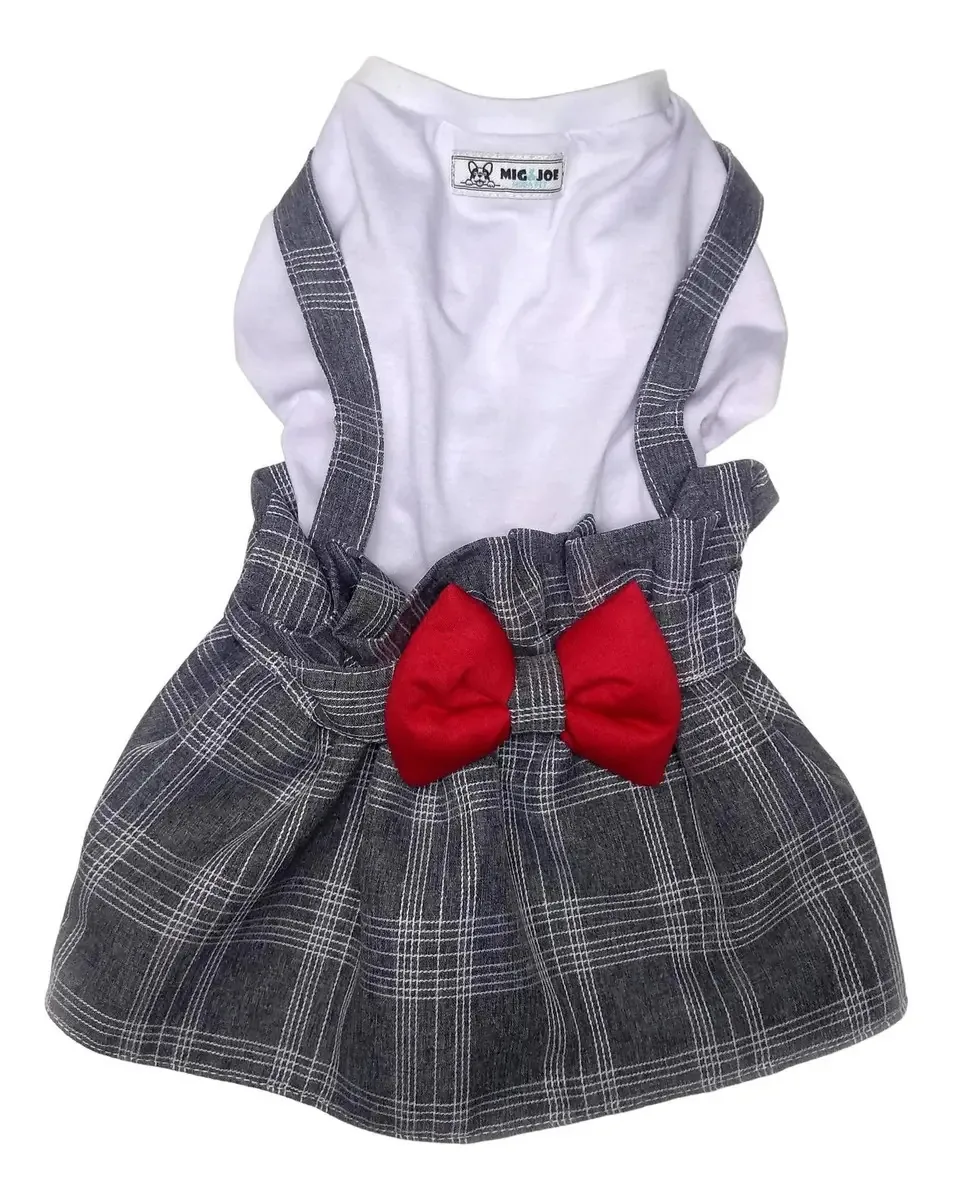 Jardineira Vestido Xadrez Com Laço Tamanho 2 - Cachorro