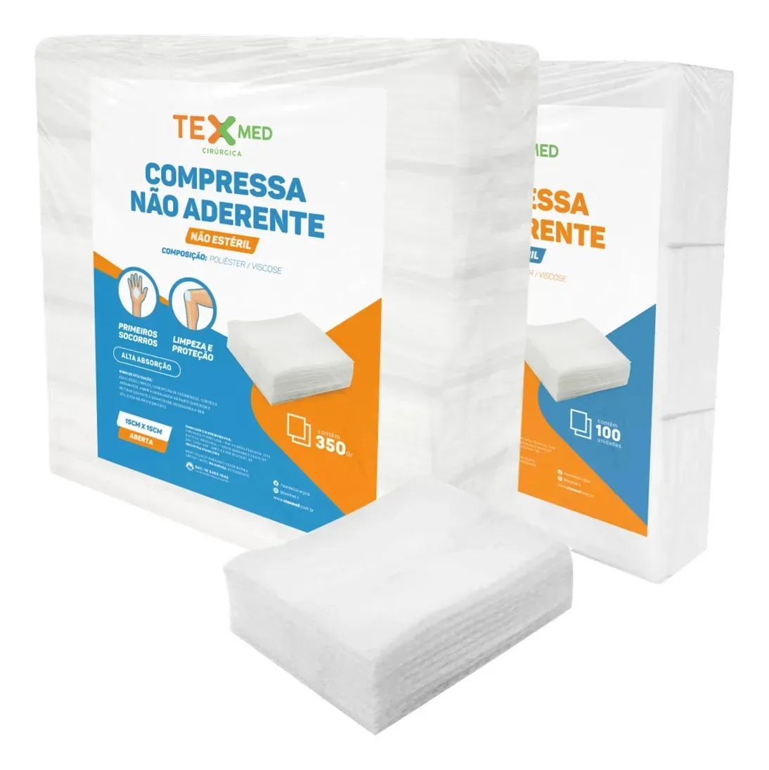 Compressa de gaze 7,5x7,5cm Não Aderente Pct. 350 Gr 450 Un.