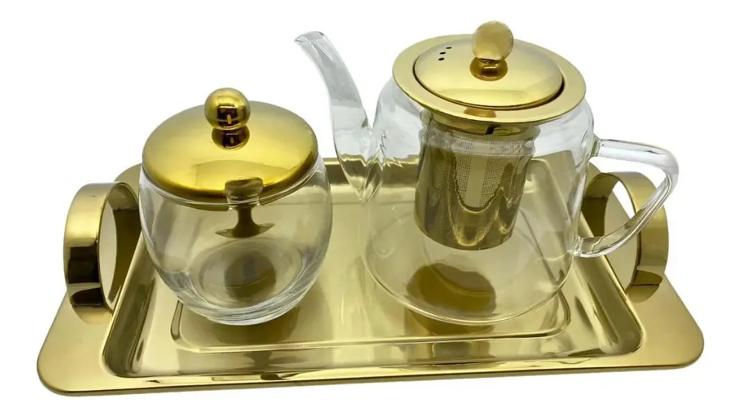 Conjunto Para Chá Dourado 3 Peças Fineza