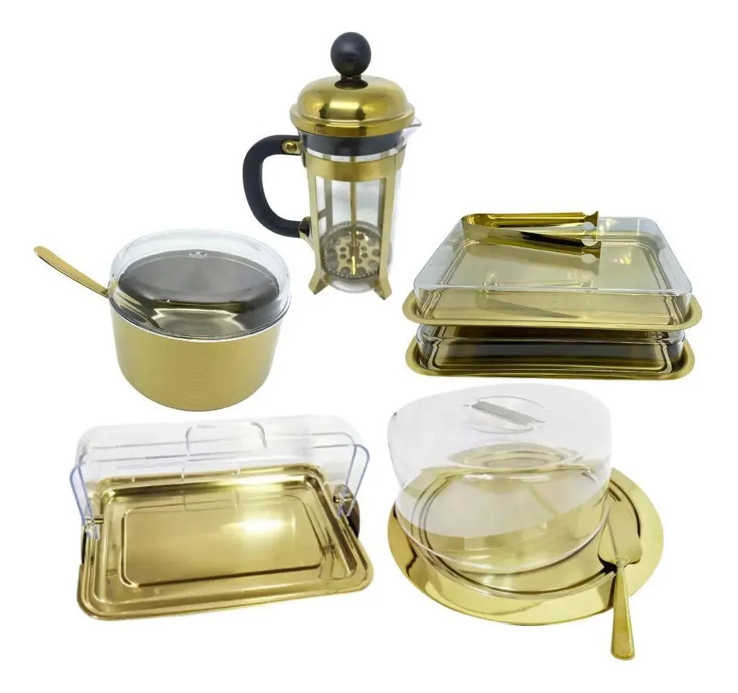 Kit Café 5 Pç Porta Frios + Pão + Bolo + Açucar + Cafeteira