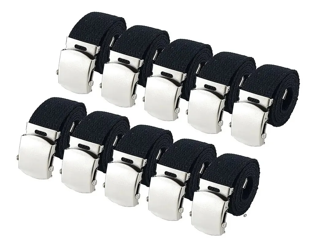Cinto De Cadarço Fivela De Rolete Prateado - Kit 10 Cintos Cor Preto Tamanho 120 Cm