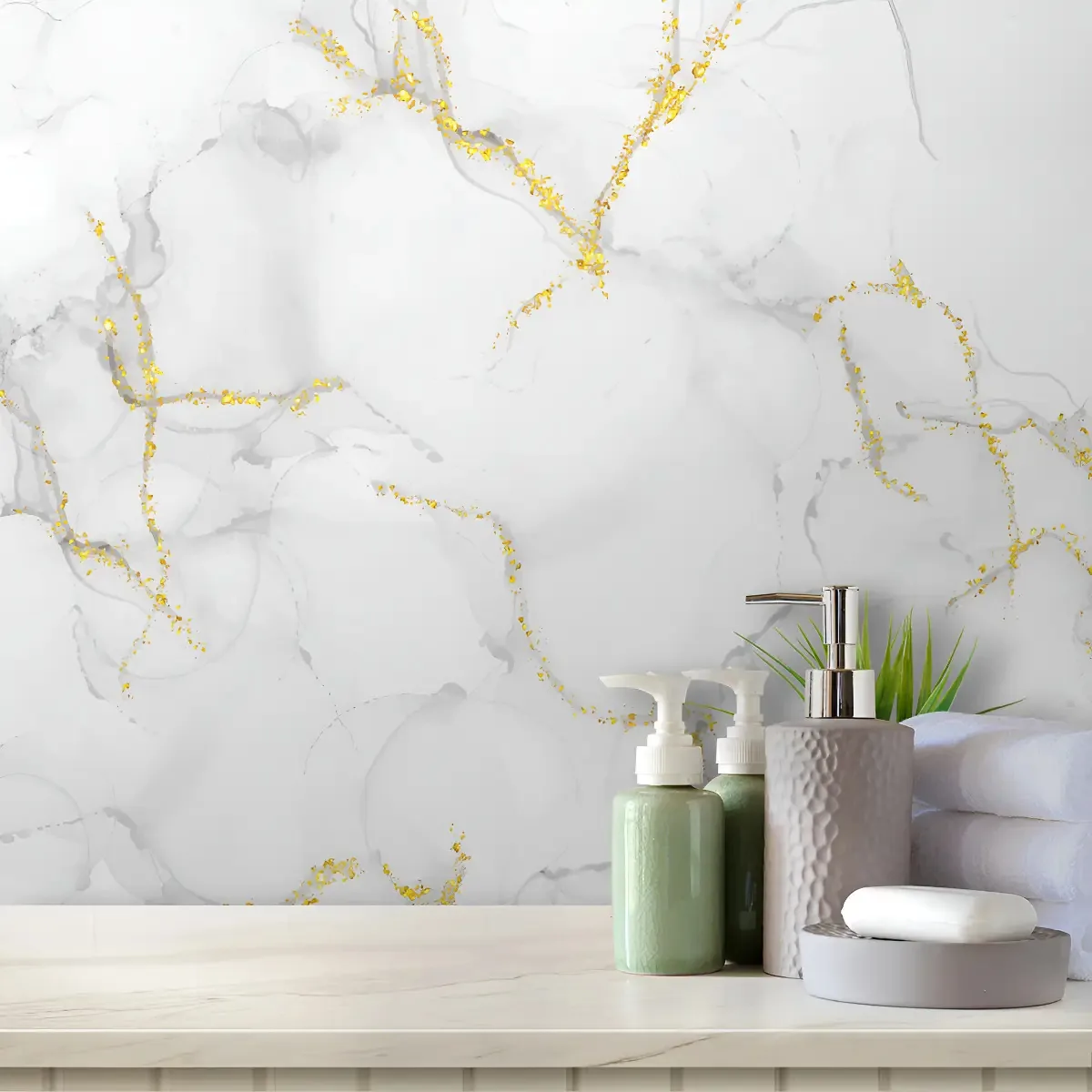 Adesivo Decorativo 3 Metros Papel Parede Mármore Dourado Cinza Carrara Cozinha Banheiro Lavável