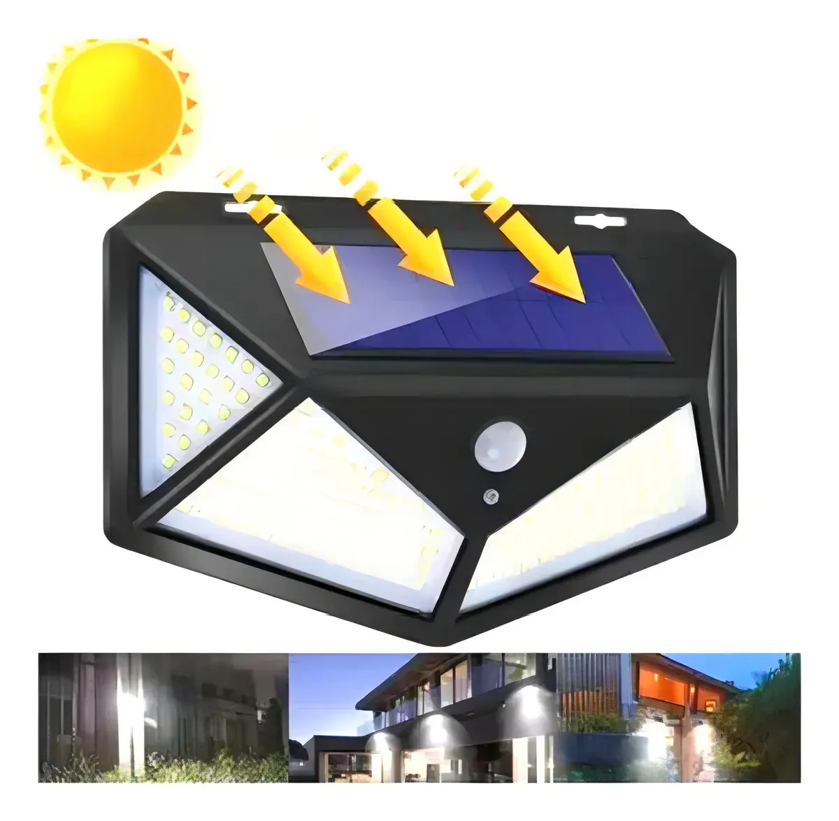 Luminária Solar 100 LED Preto Energia Solar Sensor 2 Unidades