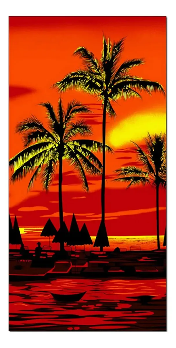 Toalha Banho Praia Grande Macia Estampada Rápida Cor Laranja Pôr Do Sol