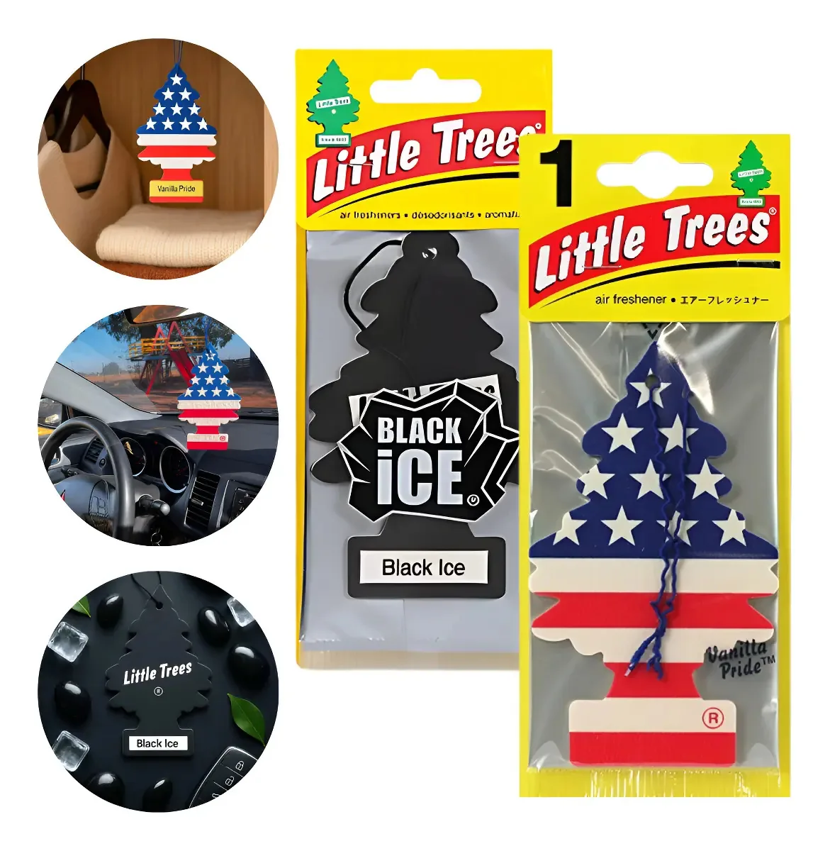 Kit 2 Aromatizantes Little Trees para Carro: Baunilha e Black Ice