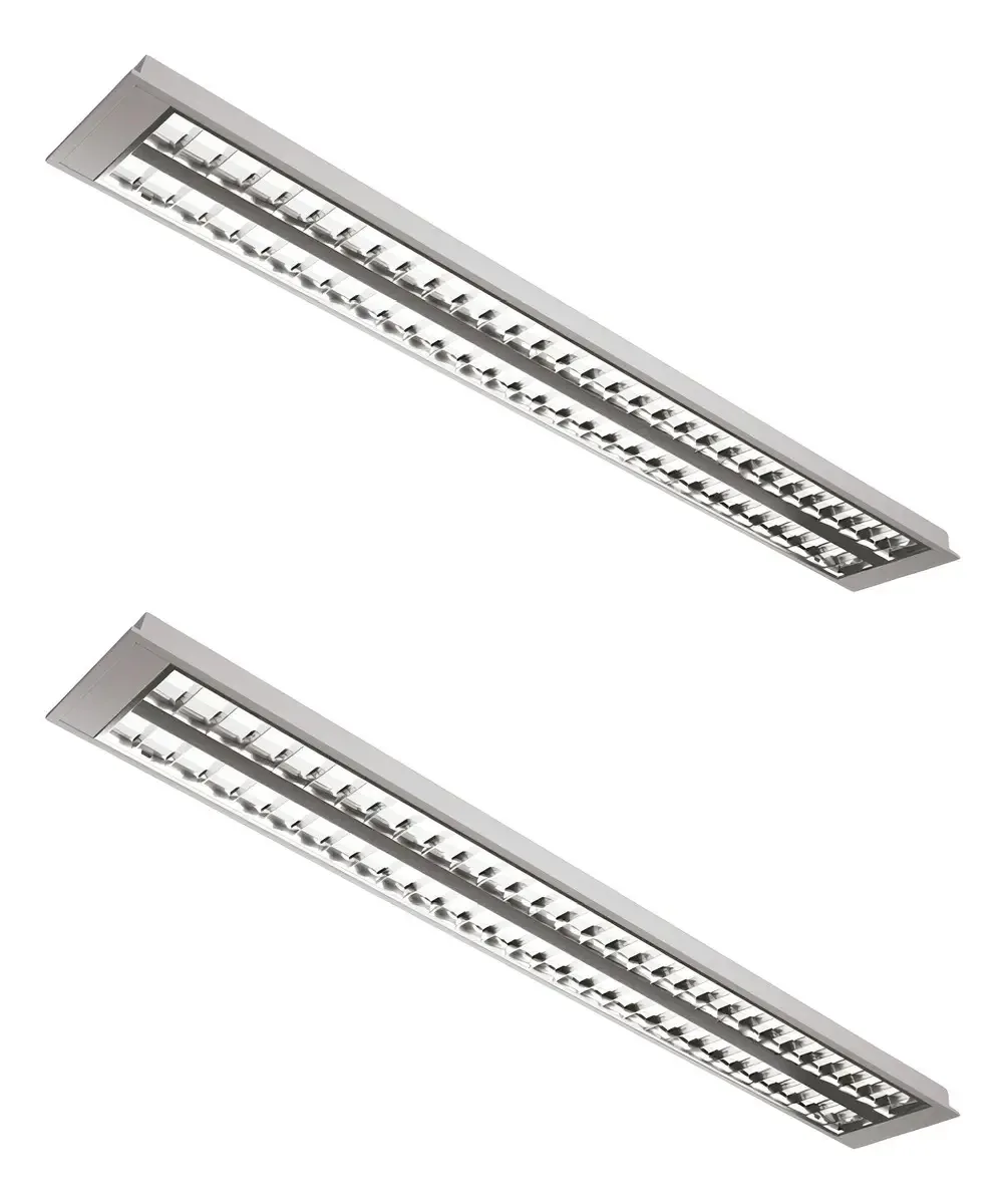2 Luminárias 2x28w C/ Aleta Fluorescente Embutir