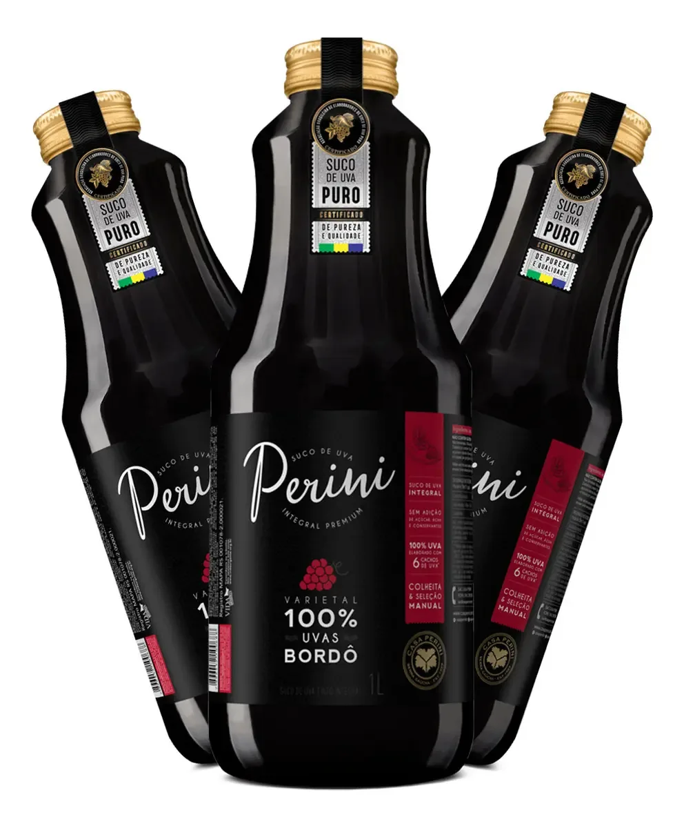 Kit 3 Sucos De Uva Tinto 100% Bordô Integral Premium Perini