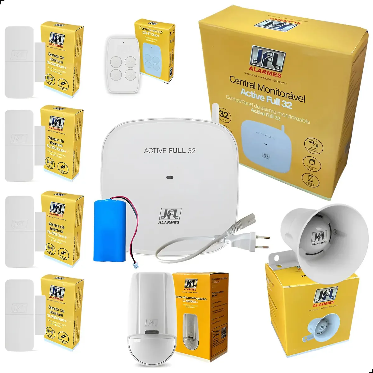 Central Active Full 32 C/ Controle, Sirene E Sensores Duo+ Branco