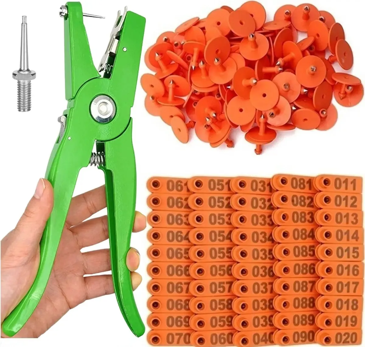 Alicate Aplicador Brincos Bovinos, Ovinos + 100 Brincos Cor Laranja
