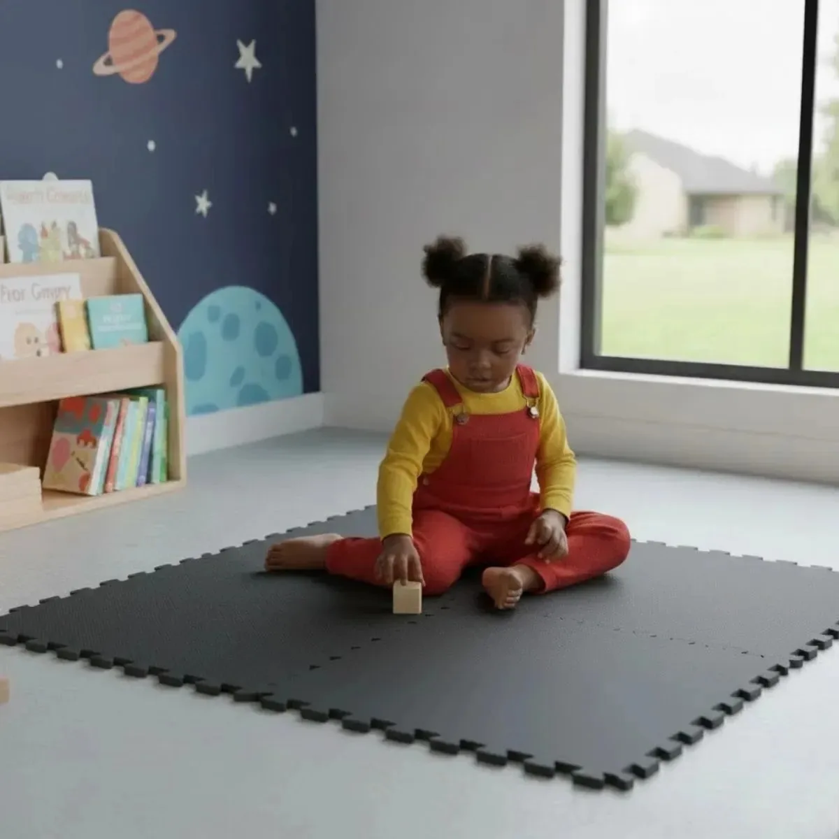 Kit 4 Unidades Tapete Eva Infantil 50x50cm 10mm | Preto | Linha Econômica Pequenos Defeitos | Antiderrapante Encaixe Fácil Ideal Para Academia Casa Espaço Infantil Proteção Piso