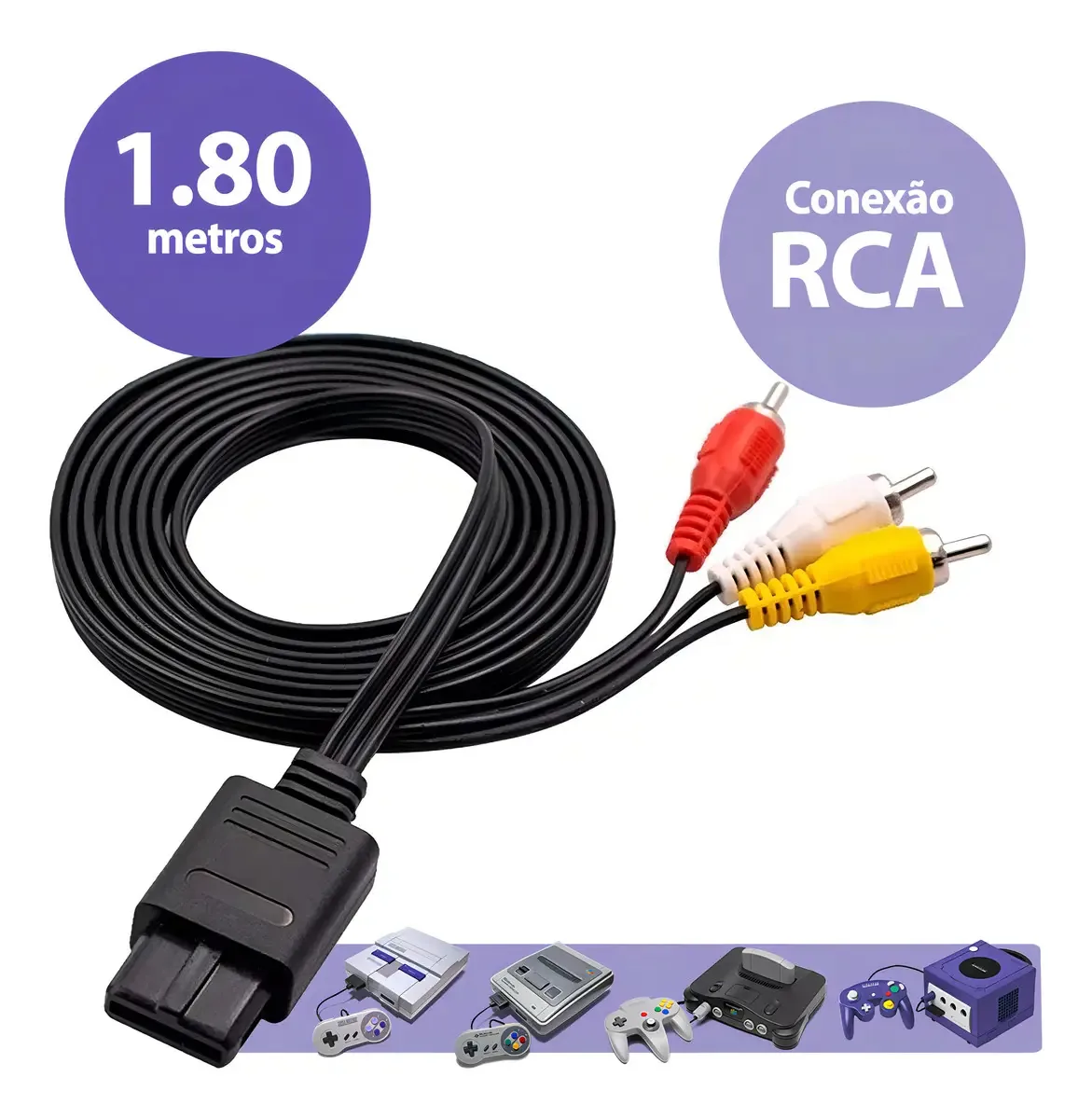 Cabo RCA FY 1.8m Compatível Super Nintendo GameCube N64 Áudio e Vídeo