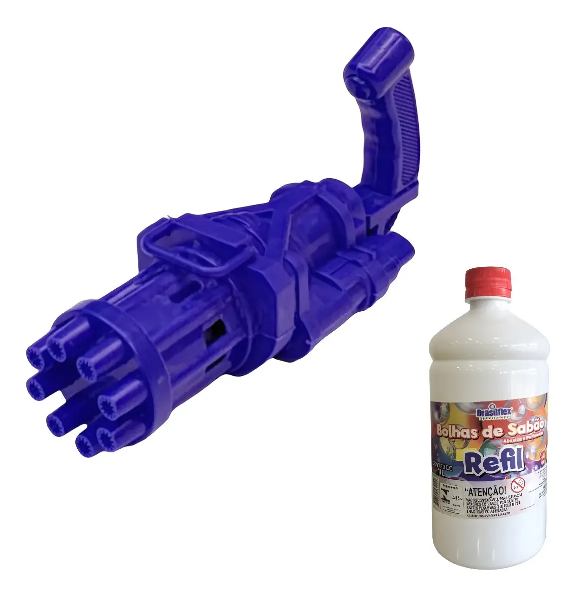 Lança Bolhas Turbo Com Refil 1l Bolinhas De Sabão Brasilflex Cor Azul