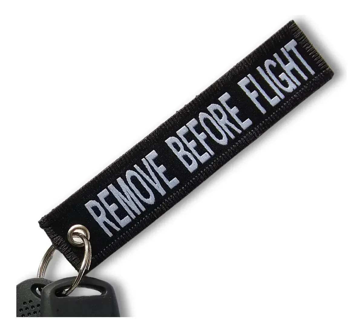 Chaveiro Tecido Remove Before Flight Frente Aviação Argola Cor Preto