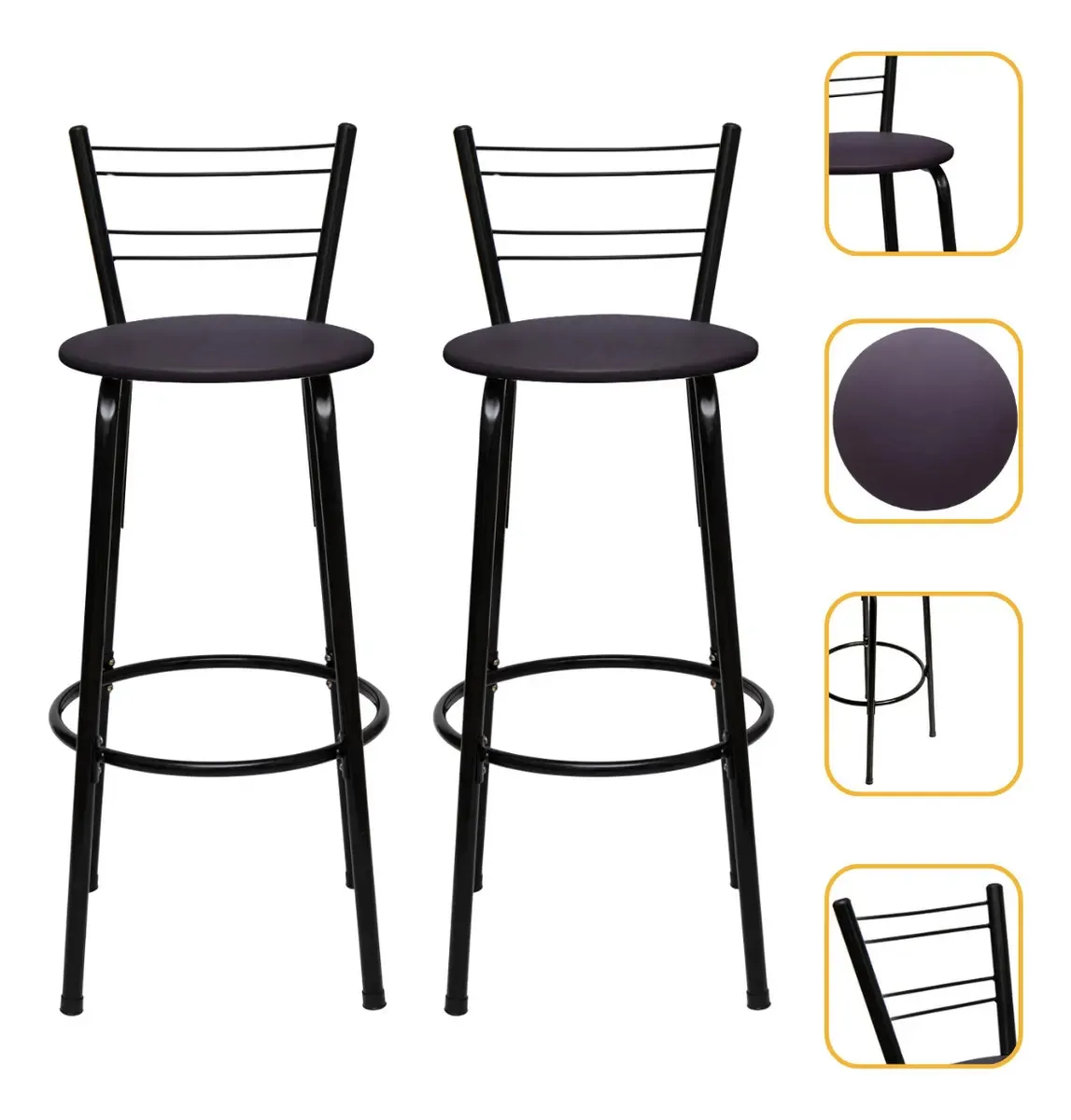Banqueta Alta Itagold 2 Unidades Aço Preto 90cm Acabamento Da Estrutura Estrutura Preto Cor Assento Marrom-escuro